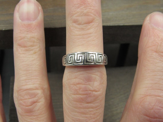 Size 7.25 Sterling Silver Thick Maze Design Patte… - image 3