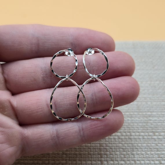 Sterling Silver Stylish Hammered Dangle Earrings … - image 1