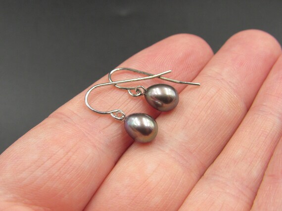 Sterling Silver Dainty Dark Color Pearl Earrings … - image 2