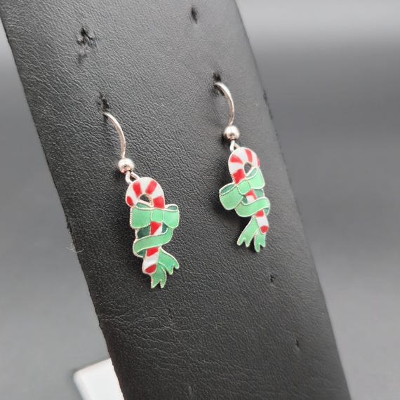 Sterling Silver Holiday Candy Cane Dangle Earring… - image 2