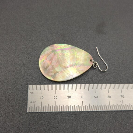 Silver Plated Floral Pattern Large Shell Dangle E… - image 4