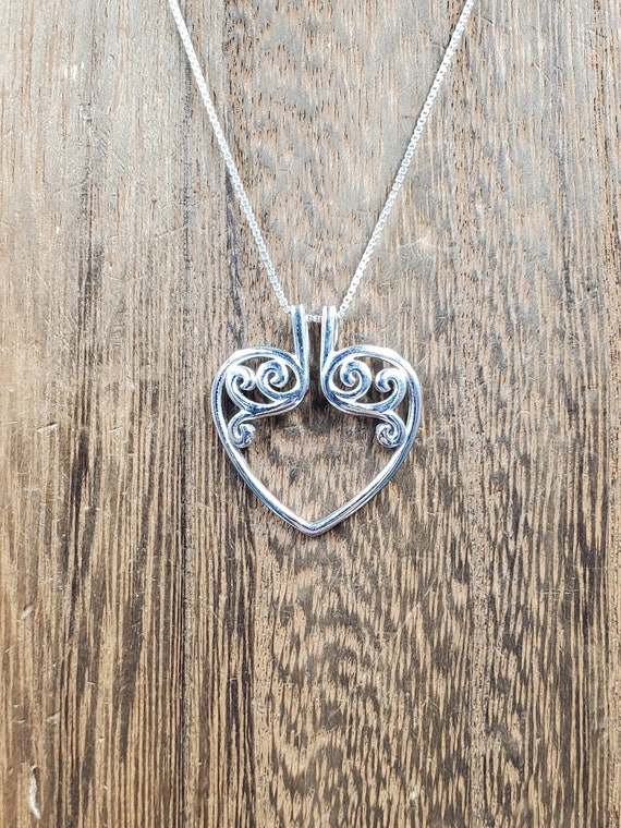 16 Inch Sterling Silver Cool Unique Heart Pendant… - image 1