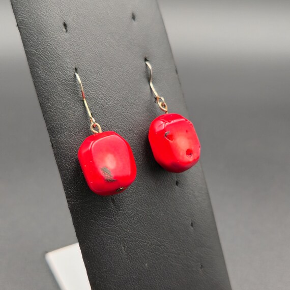 Copper Good Size Chunk Of Red Shell Dangle Earrin… - image 2