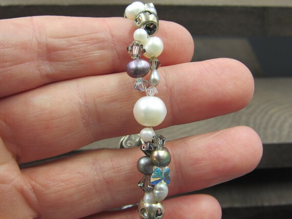 7" Sterling Silver Real Pearls Twisted Style Brac… - image 2
