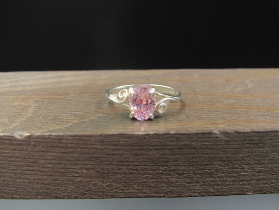 Size 6.5 Sterling Silver Bright Pink CZ With Swir… - image 1