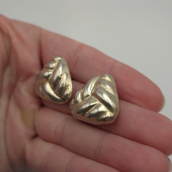 Sterling Silver Unique Pattern Heavy Triangle Ear… - image 3