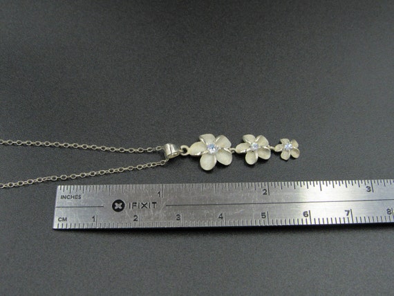 16" Sterling Silver Triple Flower CZ Diamond Neck… - image 5