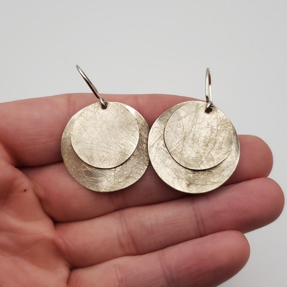 925 Sterling Silver Double Circle Rough Pattern D… - image 1