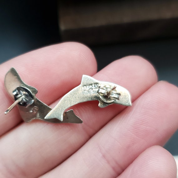 Sterling Silver Cute Simple Dolphin Stud Earrings - image 4
