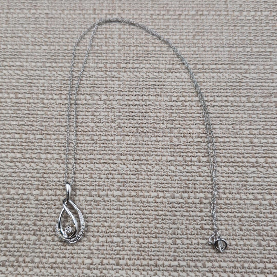 18 Inch Sterling Silver Infinity Loop Diamond Chips Pendant Necklace ...