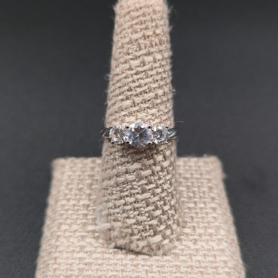 Size 8 Sterling Silver Triple Cubic Zirconia Slight Braid Ring