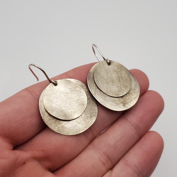 925 Sterling Silver Double Circle Rough Pattern D… - image 2