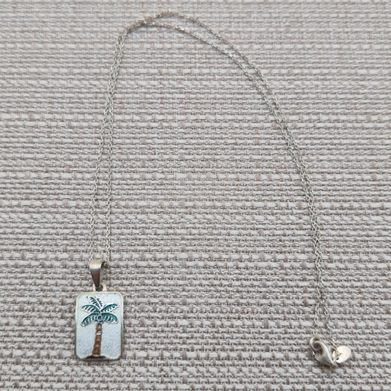 18 Inch Sterling Silver Unique Palm Tree Pendant Rustic Necklace A5947
