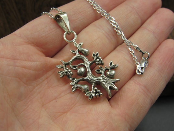18" Sterling Silver Tree With Fruit Pendant Neckl… - image 3