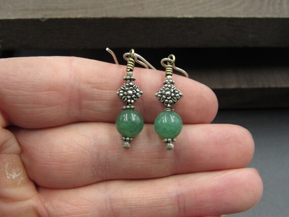 Sterling Silver Simple Rustic Nephrite Stone Dang… - image 1