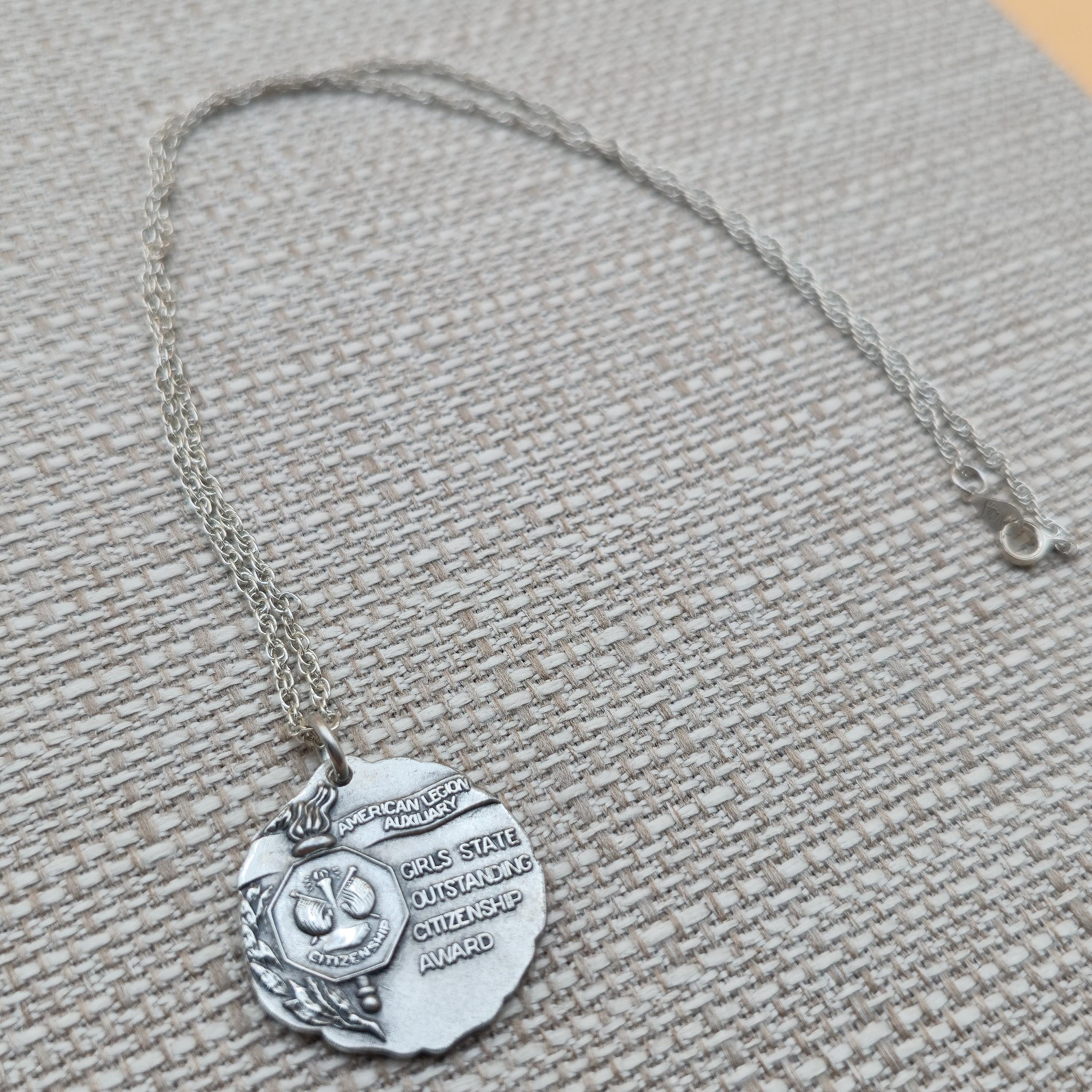 18 Inch Sterling Silver American Legion Auxiliary Pendant Necklace