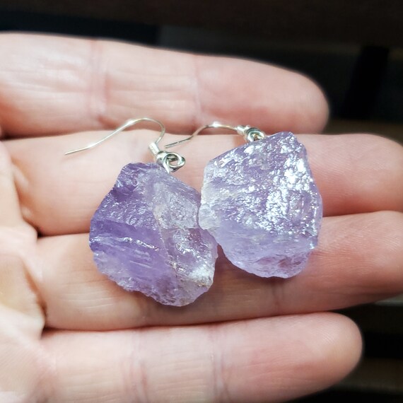 Sterling Silver Amethyst Rough Stone Earrings - image 3