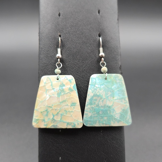 Silver Plated Handmade Blue Shell Dangle Earrings… - image 1