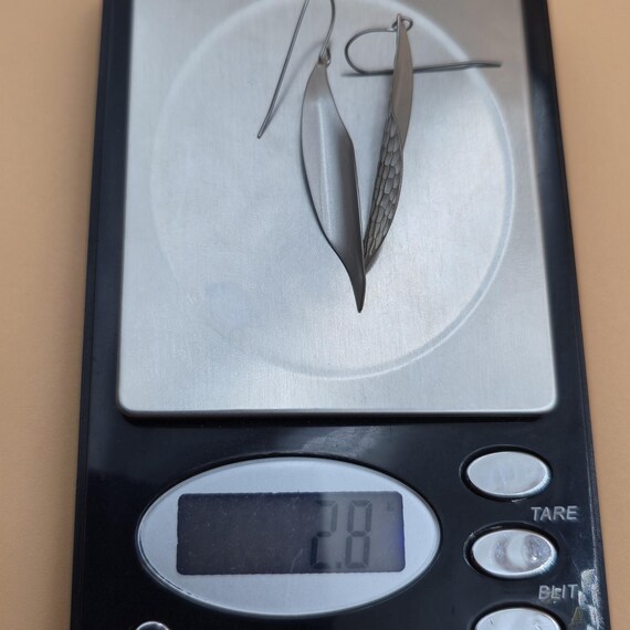 Sterling Silver Leaf Style Pattern Long Dangle Ea… - image 6