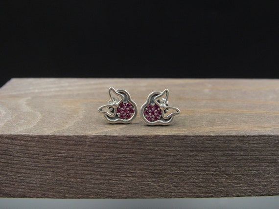 Sterling Silver Red Ruby Bow Face Stud Earrings V… - image 1