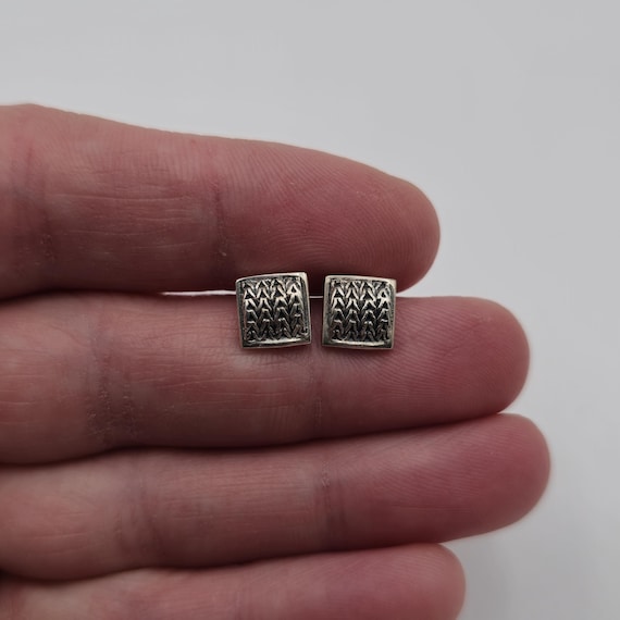 Sterling Silver Square Woven Pattern Stud Earring… - image 1