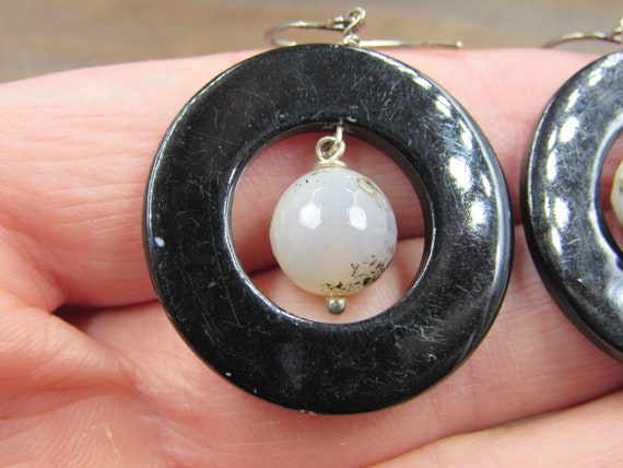 Sterling Silver Black Circle Glass & Glass Orb Ea… - image 3