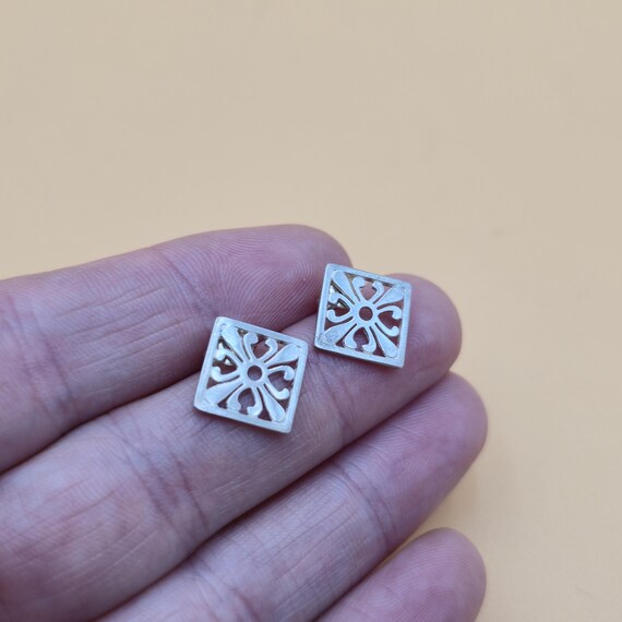 Sterling Silver Unique Pattern Rustic Small Earri… - image 2