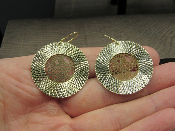 Sterling Silver Unique Pattern Double Circle Earr… - image 1