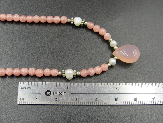 14" Sterling Silver Rose Quartz Stones And Pearls… - image 5