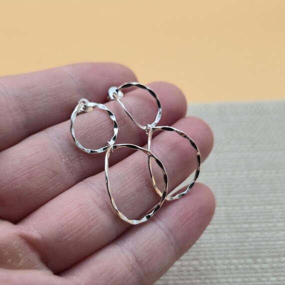 Sterling Silver Stylish Hammered Dangle Earrings … - image 2