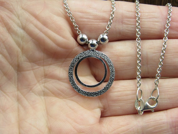 24" Sterling Silver Long Textured Circle Pendant … - image 2