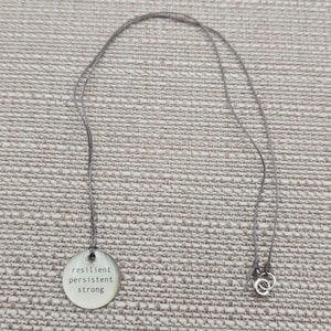 18 Inch Sterling Silver And Cord Resilient Strong Word Necklace A3961