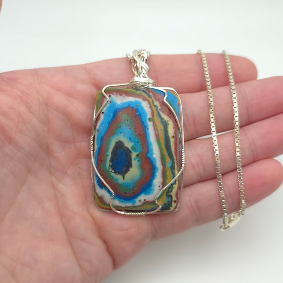 18 Inch 925 Sterling Silver Hand Wrapped Fordite Necklace B40