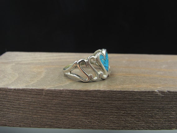 Vintage Size 6 Silver Tone Turquoise Chip Heart L… - image 2