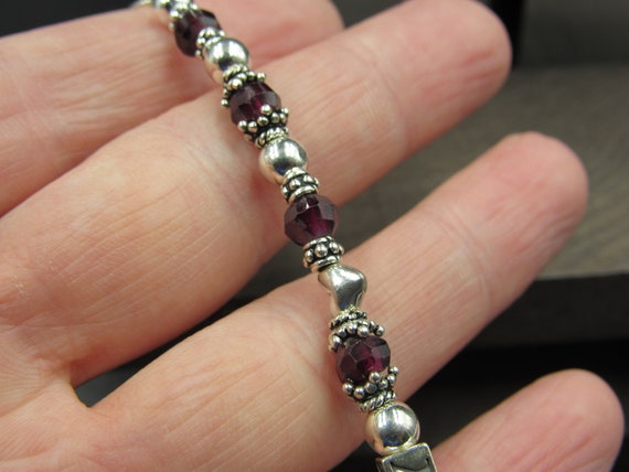 7" Sterling Silver Haley Garnet Gem Bracelet Vint… - image 3