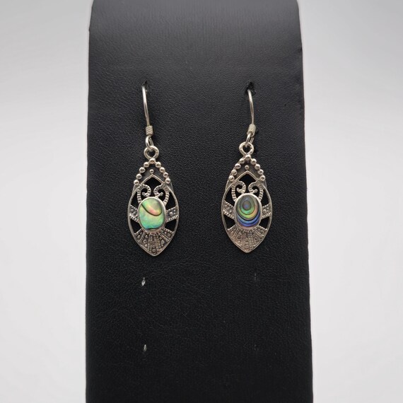 Sterling Silver Cute Abalone Shell Dangle Earring… - image 1