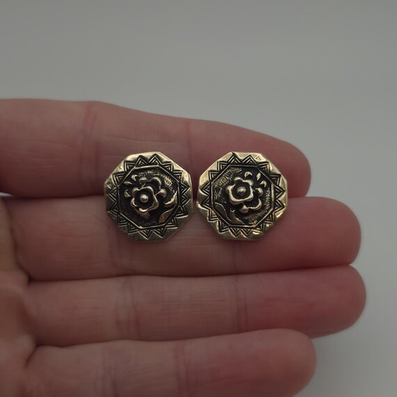 Sterling Silver Nature Flower Solid Stud Earrings… - image 1