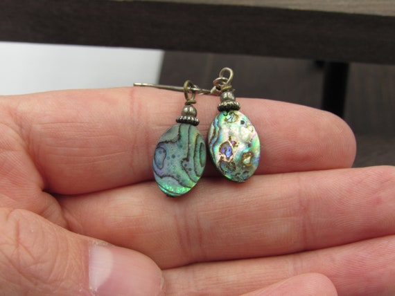 Sterling Silver Teardrop Abalone Shell Earrings Vintage Wedding Engagement Anniversary Beautiful Everyday Minimalist Cute