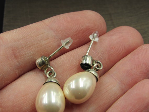 Sterling Silver Large Cream Color Faux Pearl Earr… - image 3