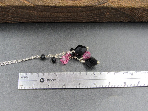 18" Sterling Silver Black Pink Crystal Necklace V… - image 5
