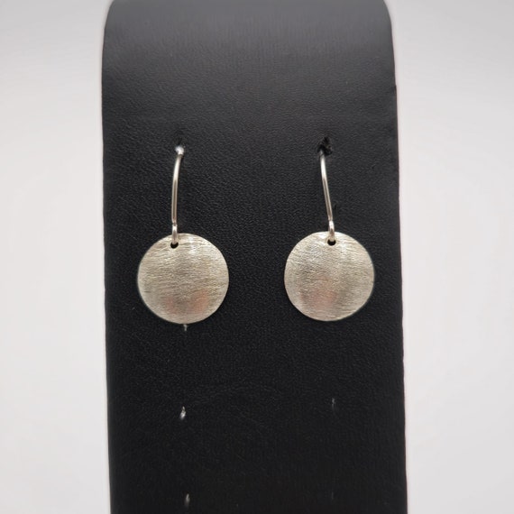 Sterling Silver Brushed Circle Dangle Earrings A2… - image 1