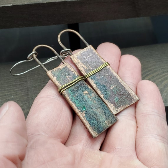 Sterling Silver & Copper Large Handmade Rustic Ea… - image 2