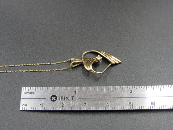 18" 10K Gold Unique Solitaire Diamond Heart Neckl… - image 6