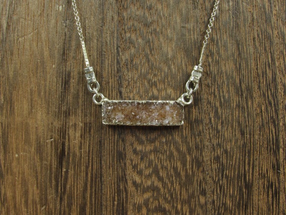 16" Sterling Silver Rustic Brown Druzy Stone Neck… - image 1
