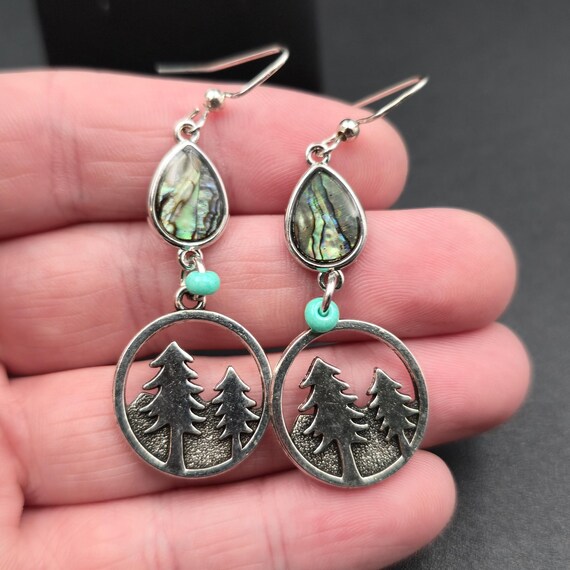 Silver Plated Abalone Shell And Forest Tree Earri… - image 3
