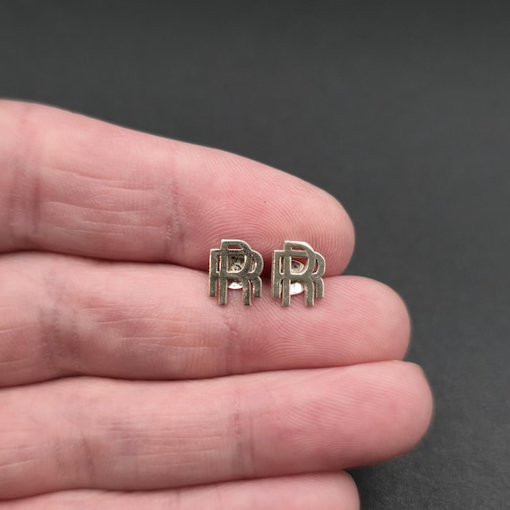 Silver Plated Interlocking Triple R Stud Earrings… - image 1