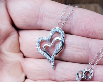 ◆STONEHENgE◆ Silver Heart Cubic Necklace SC24D02E Vintage Sterling Silver 24 Round Cubic Zirconia Classic Bold