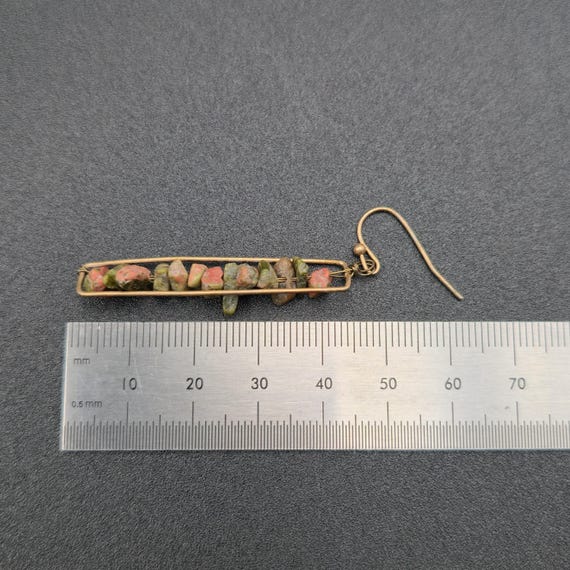 Copper Handmade Unakite Stone Dangle Earrings A62… - image 4