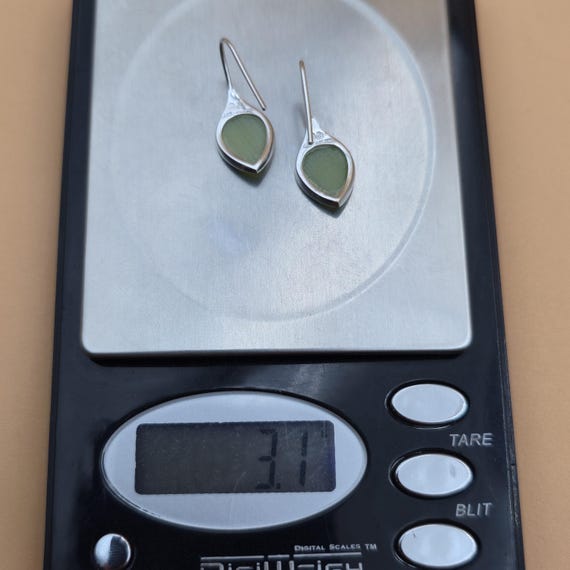 Sterling Silver Green Shell Leaf Design Dangle Ea… - image 5