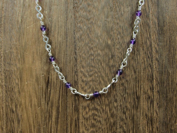 18" Sterling Silver Unique Pattern Amethyst Orbs … - image 1